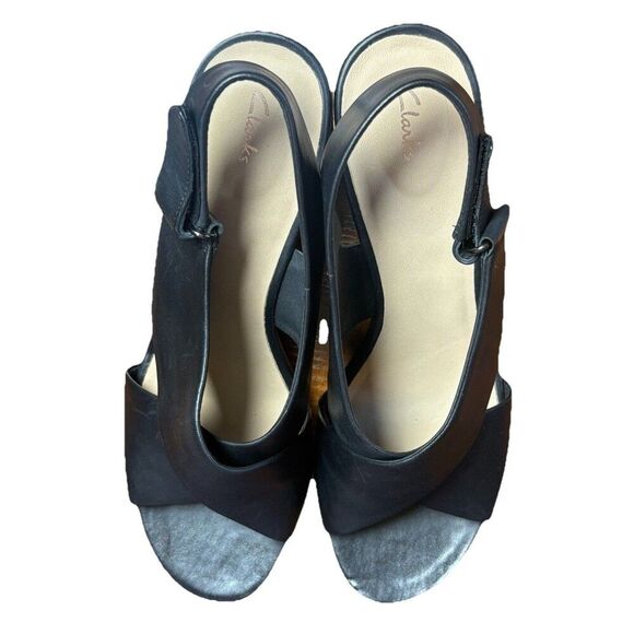 Clarks Maritsa Lara Wedge Sandal Women’s US Size 11 W Black Leather - Picture 9 of 14